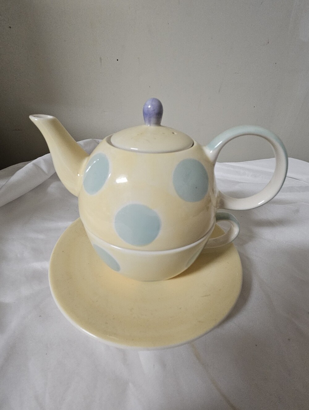 Vintage  Hand-Painted Herman Dodge & Son Stackable Teapot for 1 Polka Dot